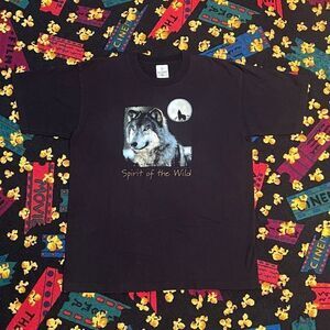 Spirit Of The Wild Wolf On A Full Moon Black Graphic Tee Shirt / Size L